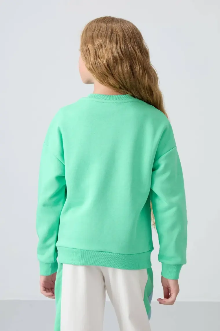 Tommy Life Siyah Pamuklu İçi Tüylü Yumuşak Dokulu Oversize Nakışlı Kız Çocuk Sweatshirt - 75150
