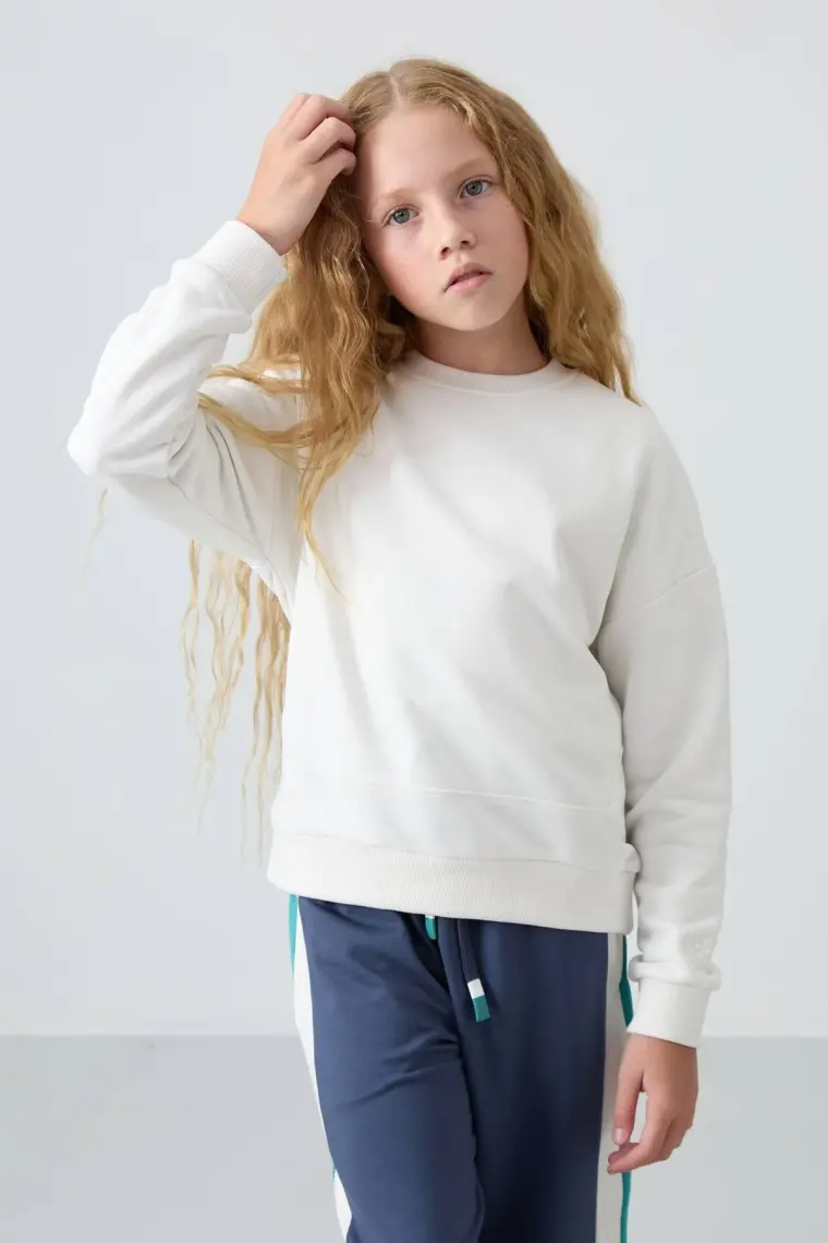 Tommy Life Siyah Pamuklu İçi Tüylü Yumuşak Dokulu Oversize Nakışlı Kız Çocuk Sweatshirt - 75150