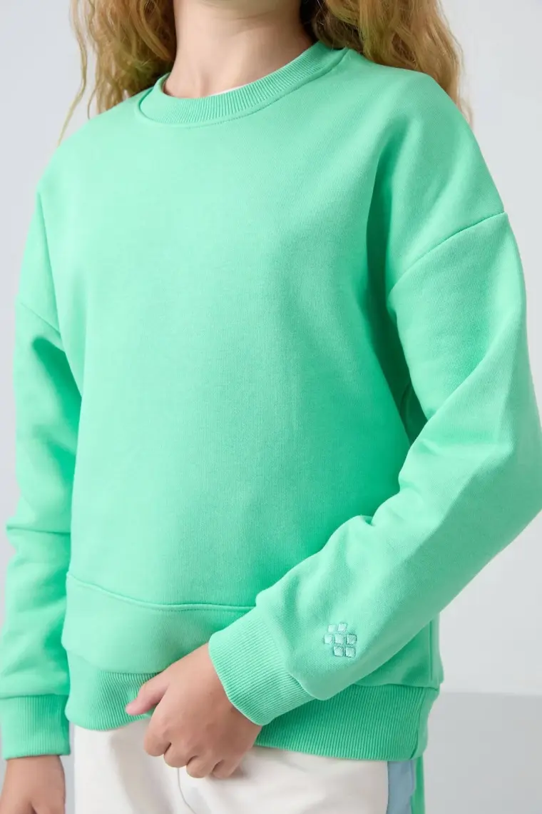 Tommy Life Siyah Pamuklu İçi Tüylü Yumuşak Dokulu Oversize Nakışlı Kız Çocuk Sweatshirt - 75150