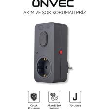 Onvec Basic Anahtarlı Akım ve Şok Korumalı Priz 720 Joule Antrasit Gri