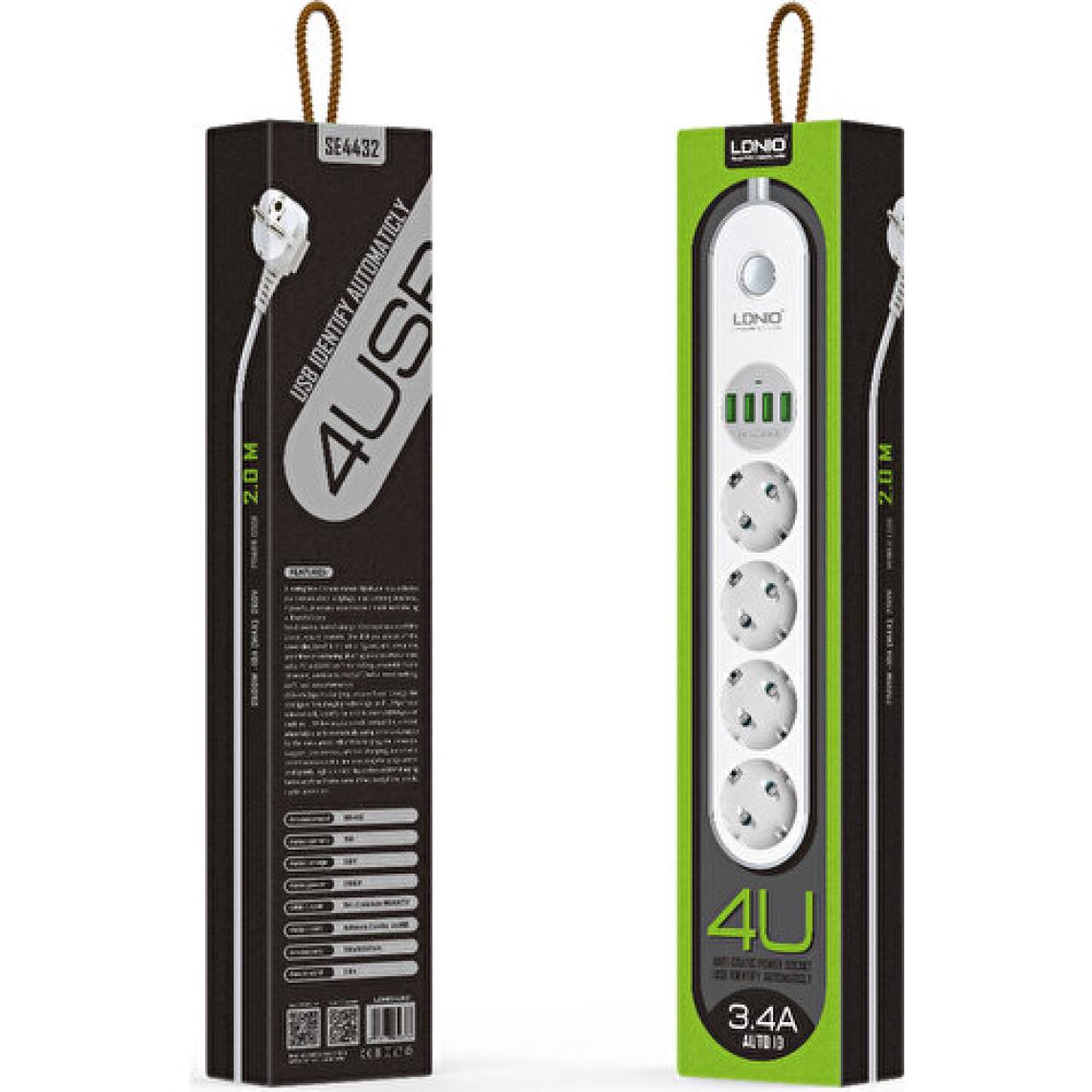 Ldnio Grup Priz 4lü - 3.4A 4x USB Çıkışlı 2 metre -SE4432
