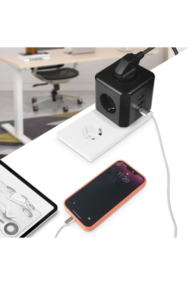 Petinka Petinka® Isıya Dayanıklı Termal Akım Korumalı ve Çocuk Korumalı 3 Priz Girişli 3 USB Girişli Küp Priz