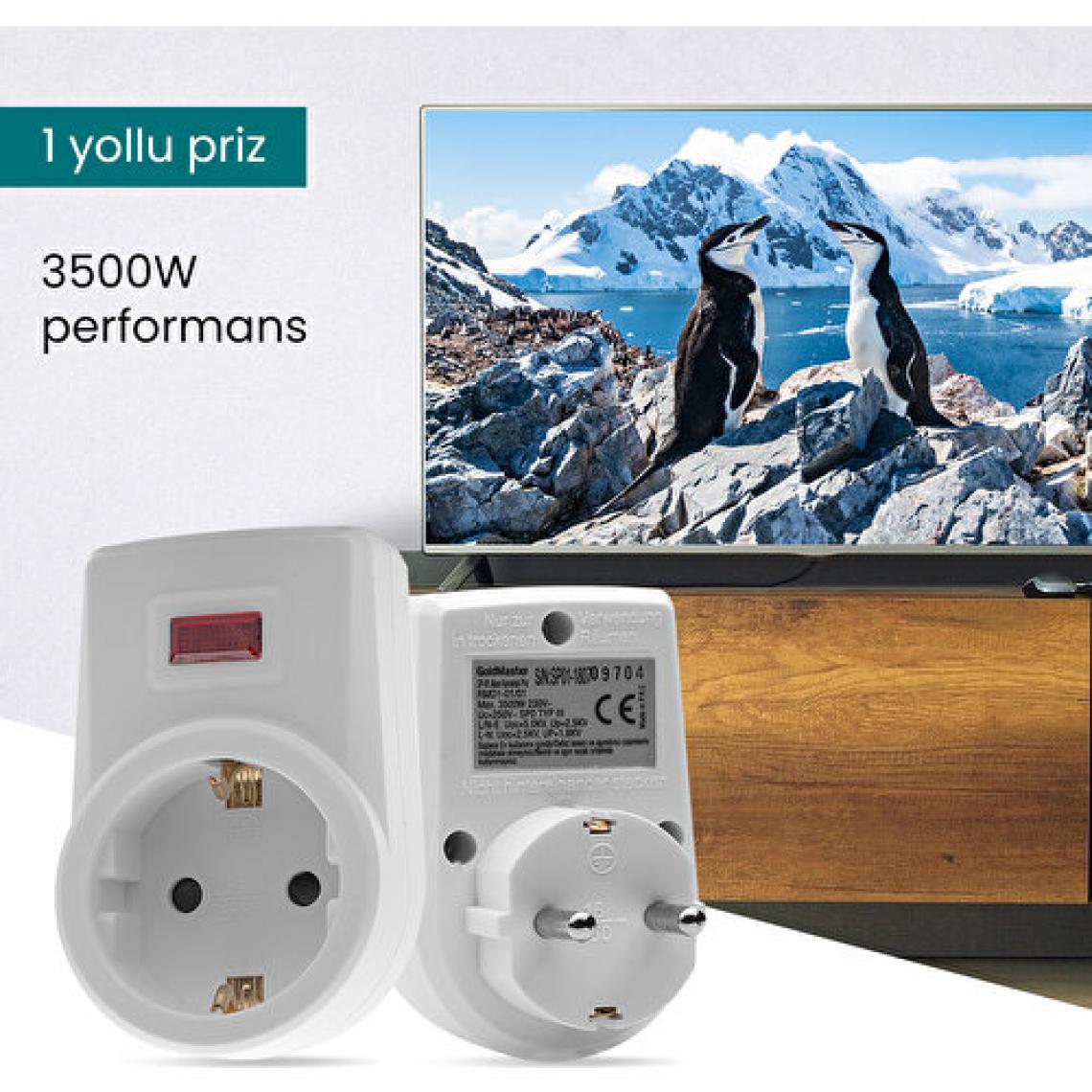 GoldMaster Çocuk Korumalı Anahtarlı Akım Korumalı Tekli Priz Beyaz