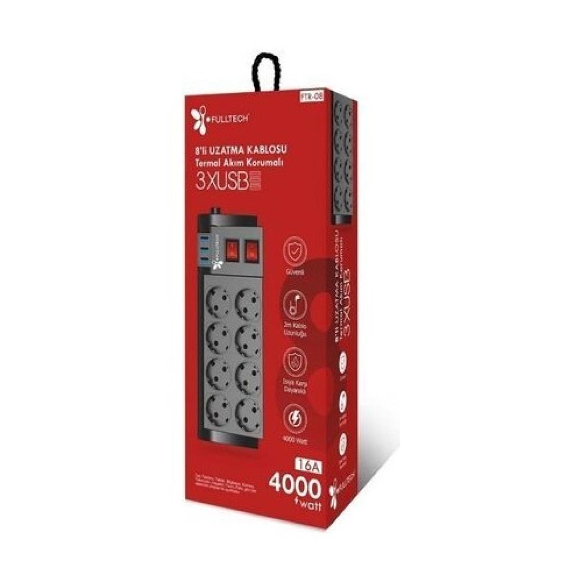 Acl Blic Fulltech 8'li Termal Akım Korumalı Priz 3 USB Li - Çocuk Korumalı