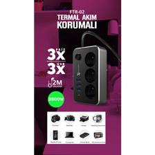 Fultech Airstorr Fulltech Ftr-02 2 M 3'lü Termal Akım Korumalı Priz USB