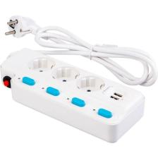 Hobimtek RT-05 Termal Akım Korumalı 2500W 10 Amper 3 Lü Priz 1,5  Metre Uzatma Kablosu Hızlı Şarj Akıllı Priz Çoklu Priz 2 USB   Girişli