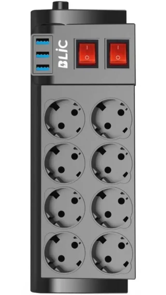 Fulltech Termal Akım Korumalı Isıya Karşı Dayanıklı 8'li Priz  Kablo Uzunluğu 2 mt 3 x Usb