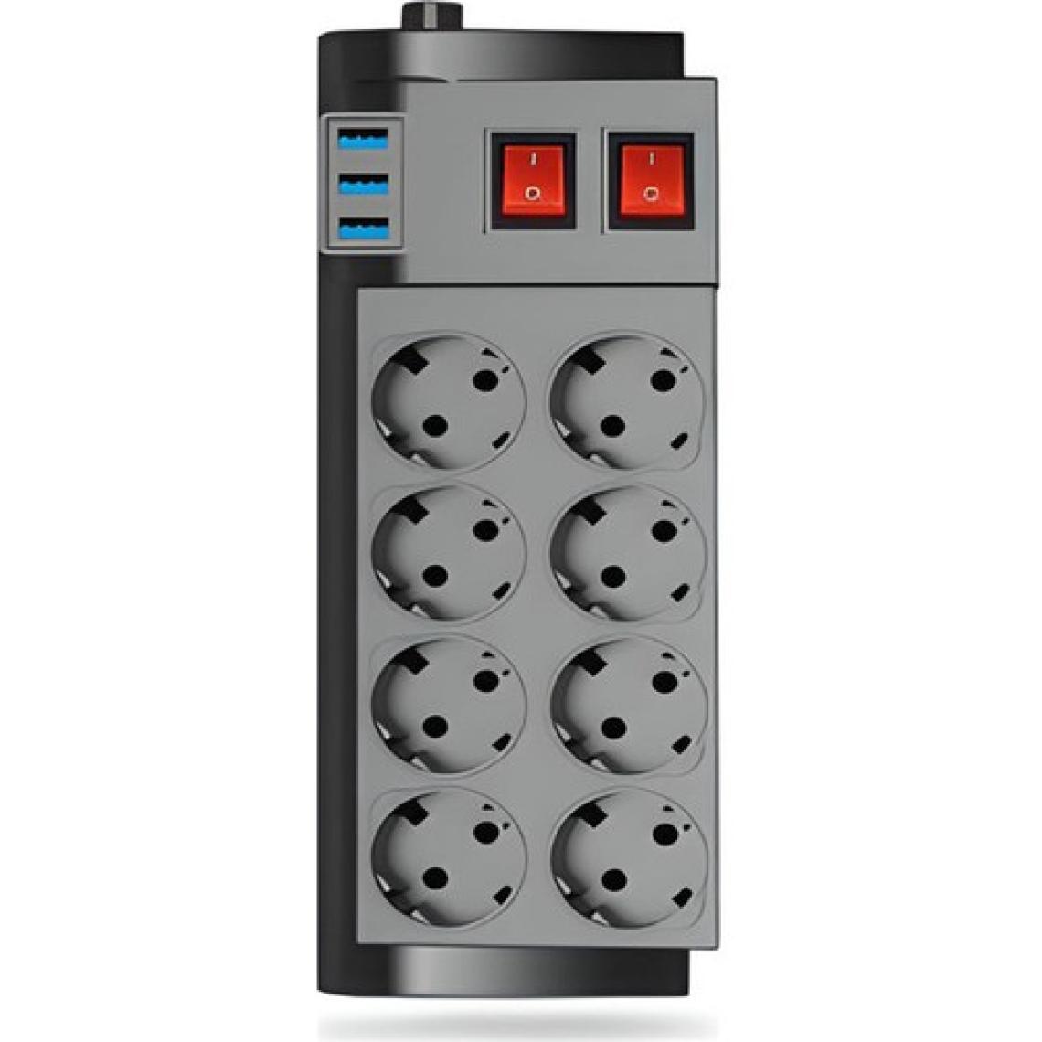 ÇELİKWORK FTR8 4000W Akım Korumalı 8'li Priz Çoklayıcı - 16A, 2 Anahtarlı, 3 USB, 2 Metre Kablo