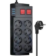 ÇELİKWORK FTR8 4000W Akım Korumalı 8'li Priz Çoklayıcı - 16A, 2 Anahtarlı, 3 USB, 2 Metre Kablo