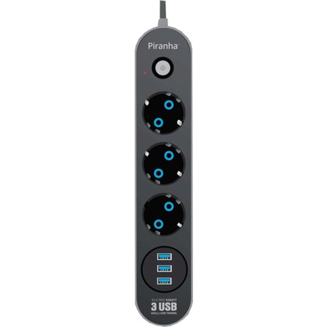 Piranha Akım Korumalı 3 Usb Girişli Uzatma Kablosu