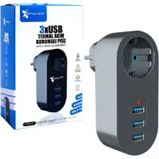 Fulltech Termal Akım Korumalı Tekli Priz - Akıllı Akım Dengeleme - 3xusb  - Isıya Karşı Dayanıklı