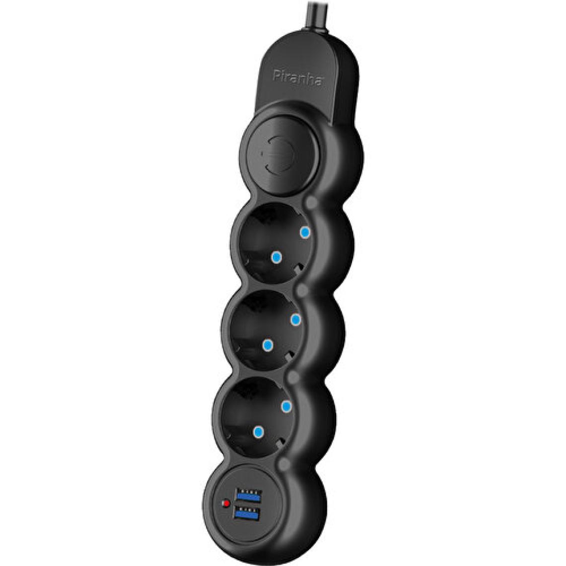 Piranha 3393B USB 2.1A Şarj Çıkışlı Akım Korumalı 1.5 M 10A 2500W 3'lü Uzatma Kablosu