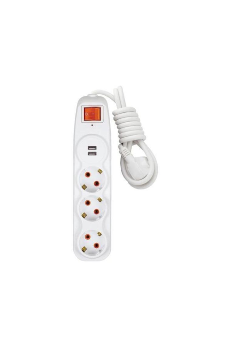 Usb Girişli, Çocuk Kilitli, Anahtarlı Ve Akım Korumalı 3'lü Uzatma Kablosu