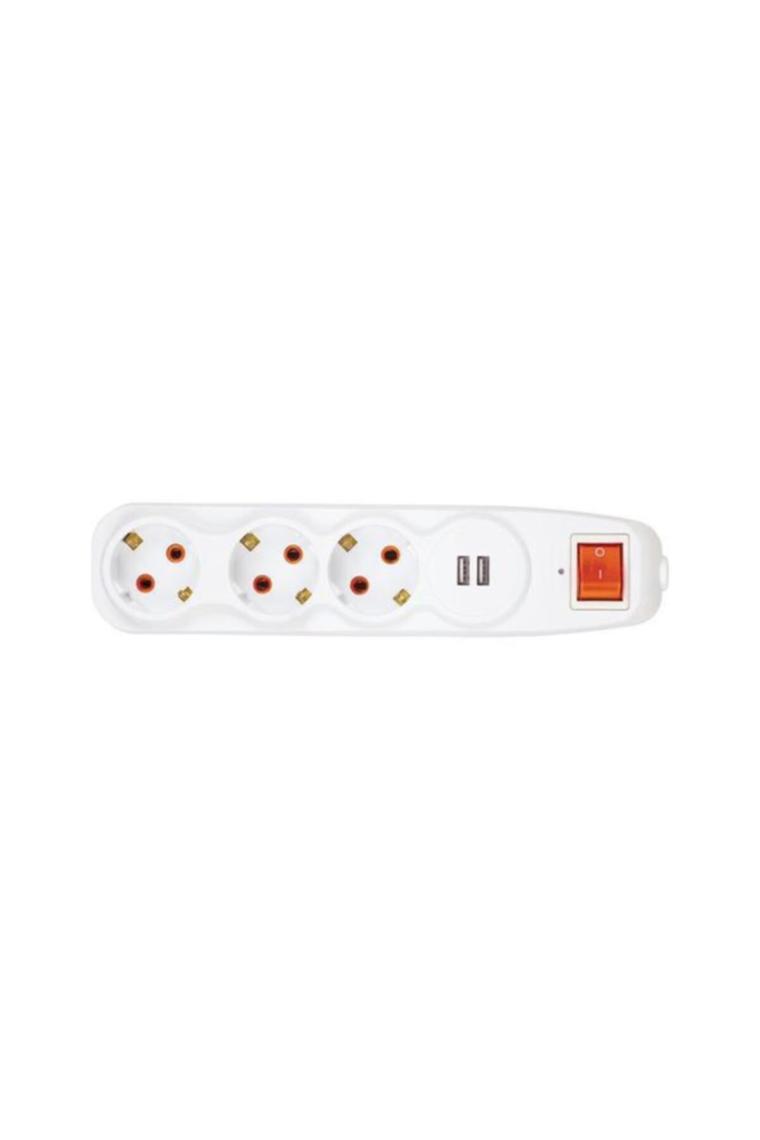 Usb Girişli, Çocuk Kilitli, Anahtarlı Ve Akım Korumalı 3'lü Uzatma Kablosu