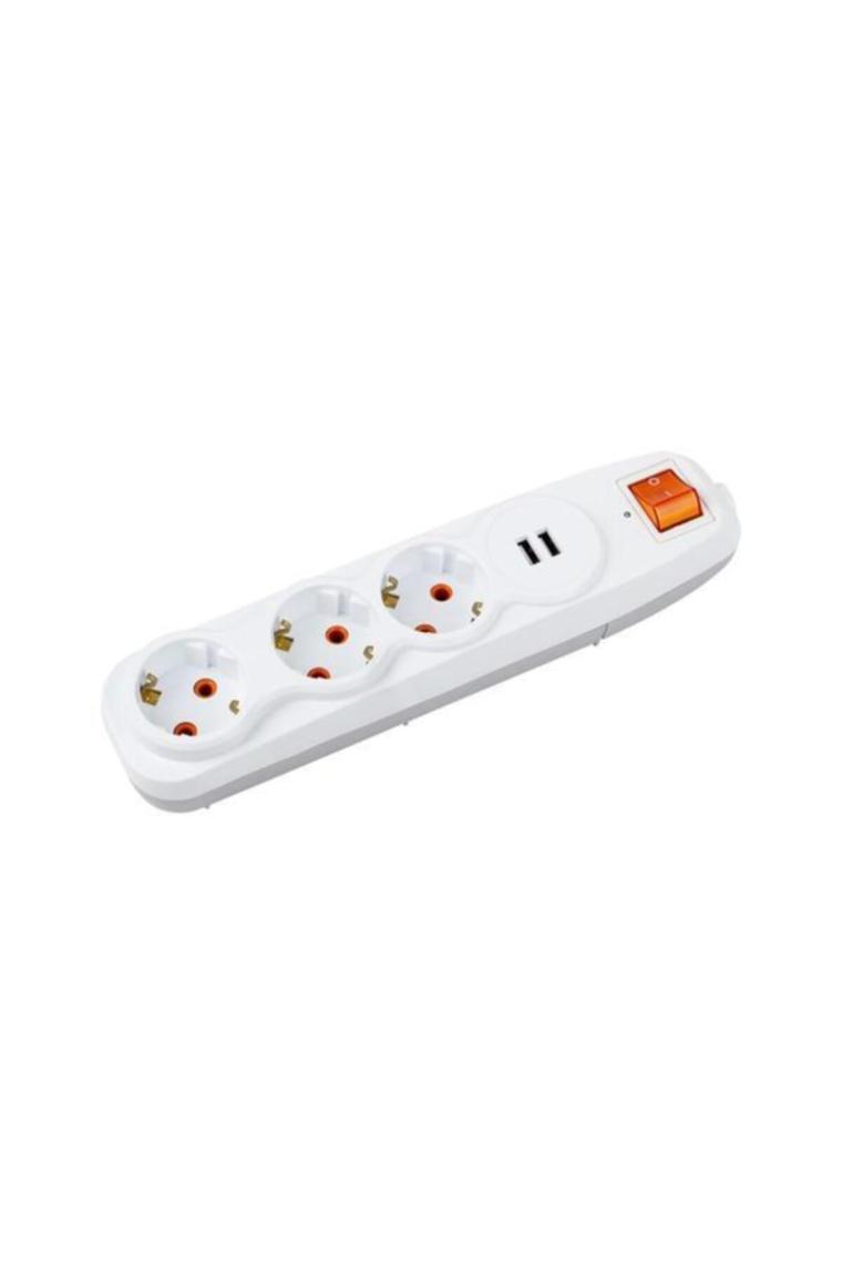 Usb Girişli, Çocuk Kilitli, Anahtarlı Ve Akım Korumalı 3'lü Uzatma Kablosu