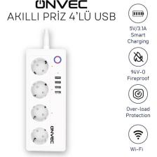 Onvec 4'lü Akım Korumalı Usbli Akıllı Grup Priz