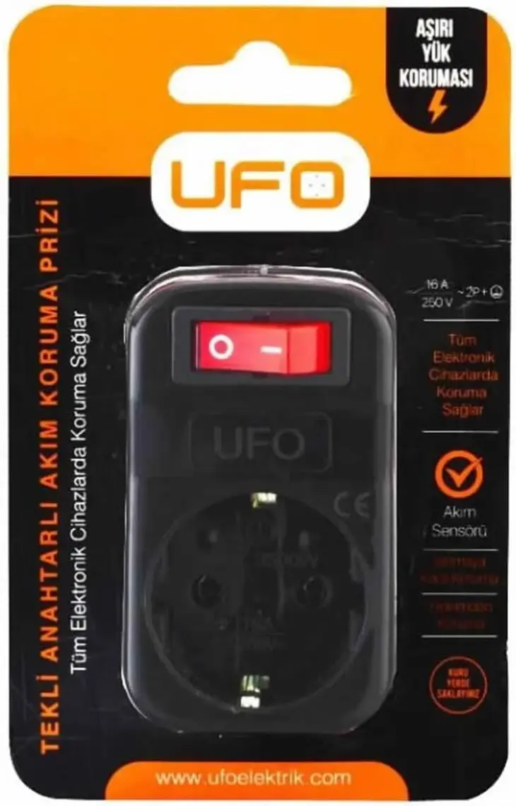 Ufo Tekli Anahtarlı Akım Korumalı Priz Beyaz