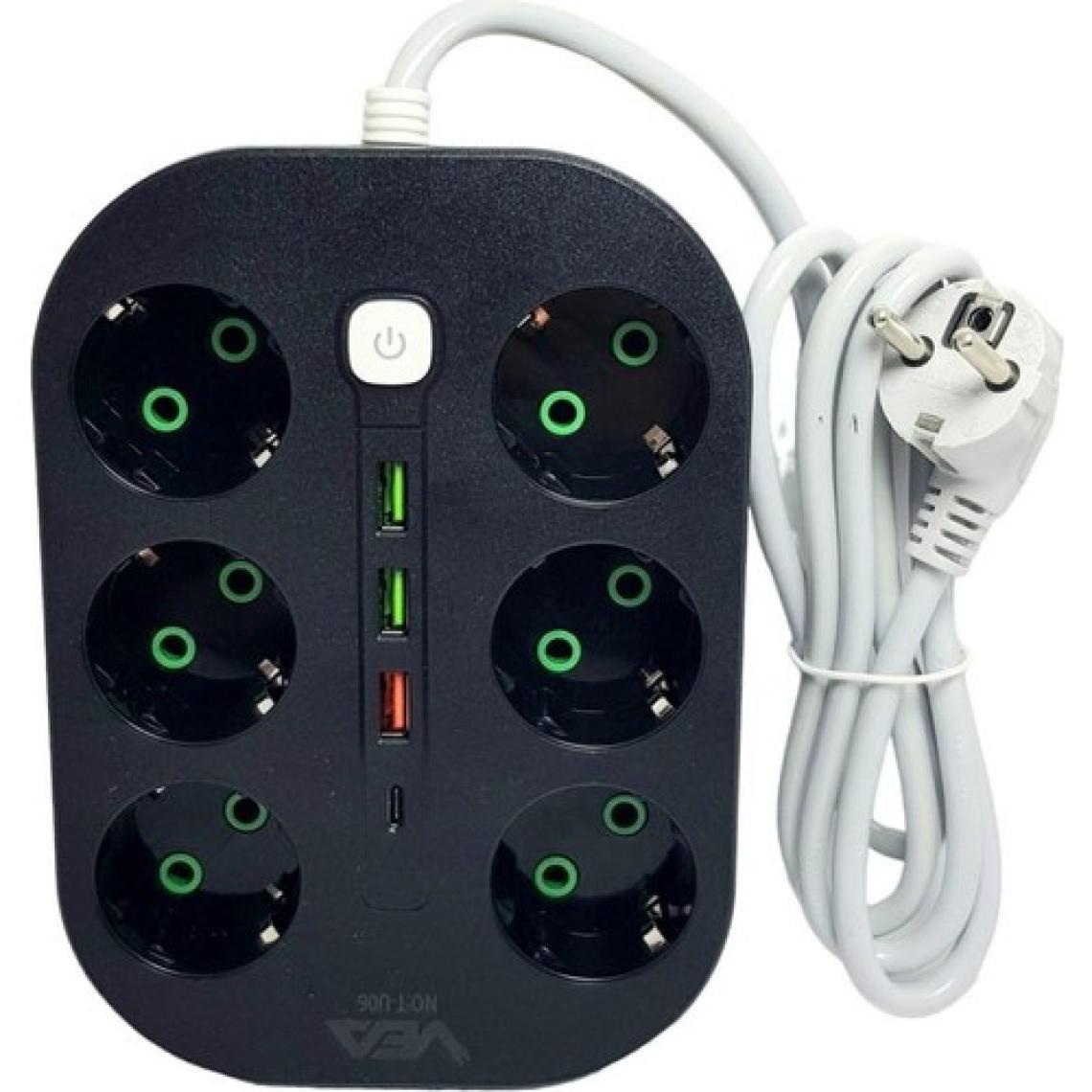 Vea VE-22399 6'lı 1.5 metre Kablolu Akım Korumalı Priz 3 x usb+Type-C