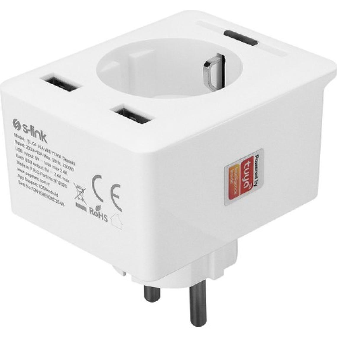 S-Link Swapp SL-04 10A Akım Korumalı Akıllı Priz 2 USB 2.4 Ghz Wifi TUYA Destekli