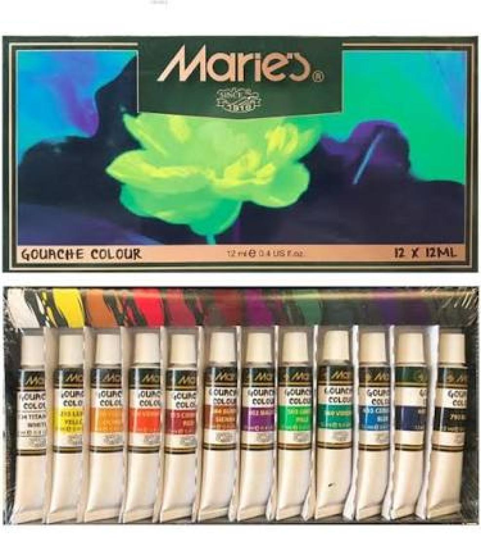 Maries 12 Renk Guaj Boya Seti - 12 Metal Tüp, 12 ml