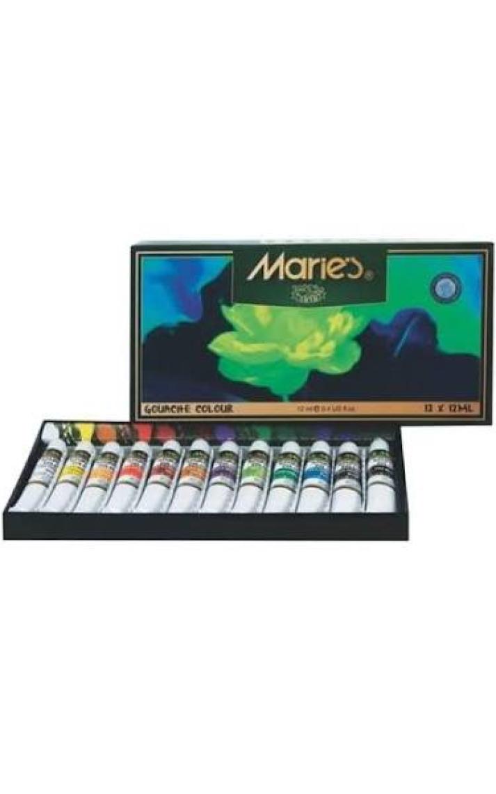 Maries 12 Renk Guaj Boya Seti - 12 Metal Tüp, 12 ml