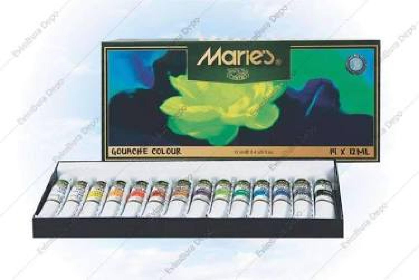 Maries 12 Renk Guaj Boya Seti - 12 Metal Tüp, 12 ml
