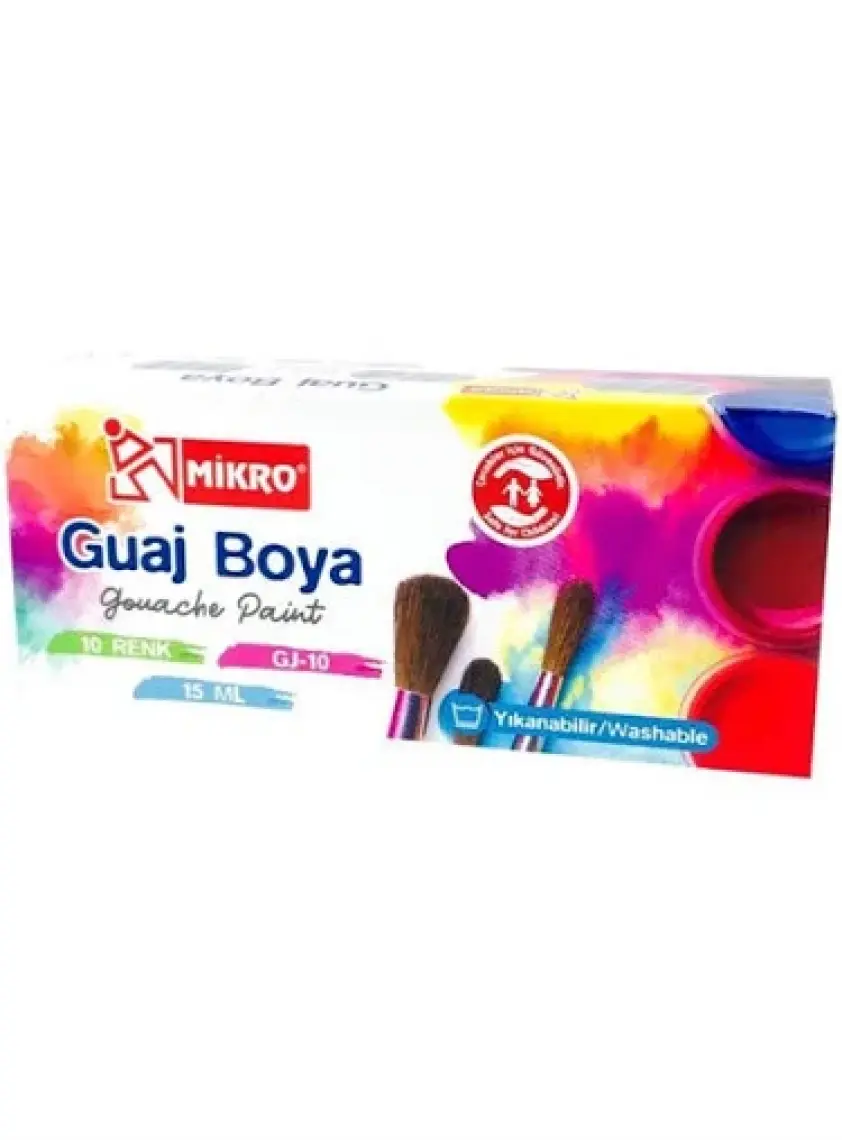 Mikro GJ-10 Guaj Boya 10 Renk 15 ml. Plastik Şişede