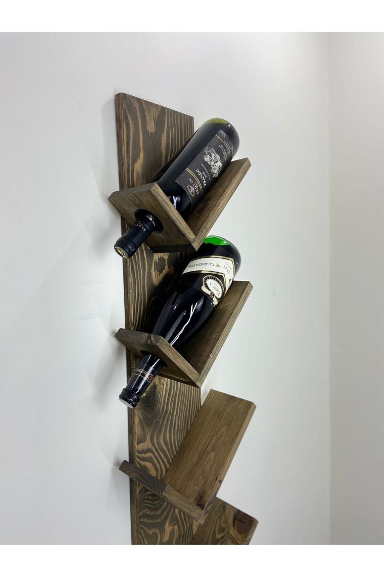 O&A Wood Doğal Ahşap Vintage Şaraplık, Şarap Rafı, 4'lü Retro Ahşap Şaraplık, Ceviz