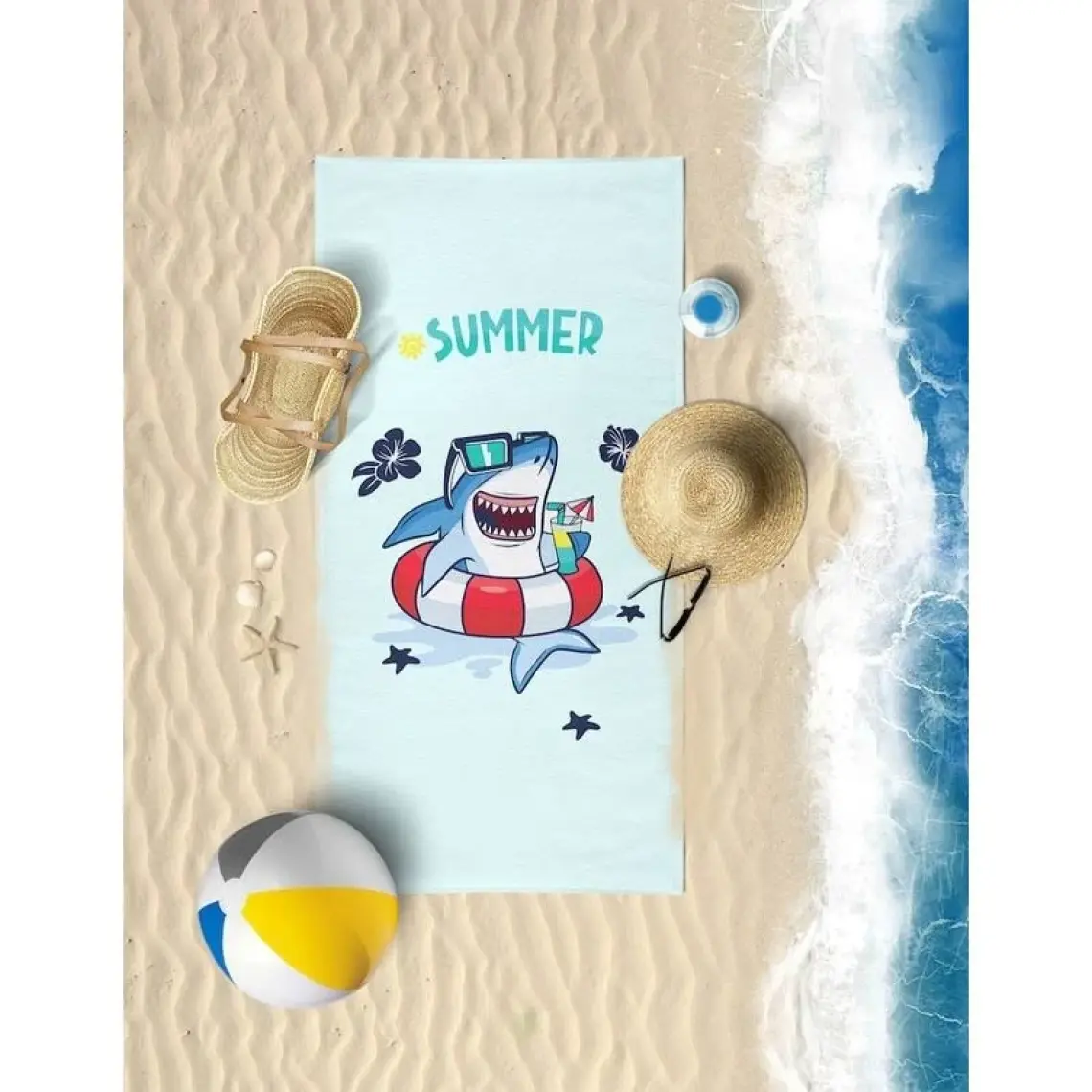 Vevien Home Shark Dijital Baskılı 60 x 130 cm Çocuk Plaj Havlusu