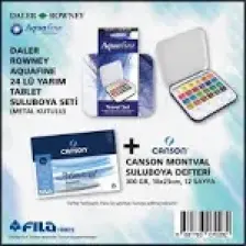 Daler Rowney 24'lü Suluboya Metal Kutu Canson Montval Suluboya Defteri 300 gr 18X25 cm 12 Sayfa