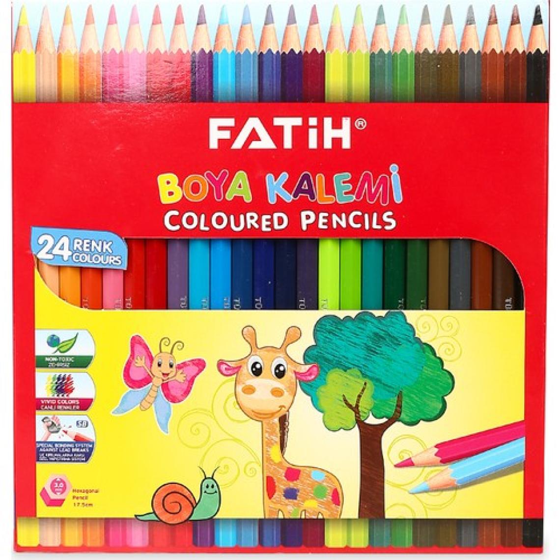 Fatih 24 Adet Kuru Boya Kalemi Seti - Karışık Renkler, Üçgen Gövde, Ergonomik Tutuş, Parlak ve Canlı Renkler