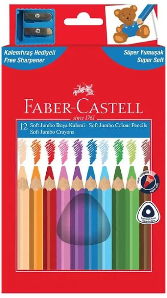 Faber Üçgen Soft Jumbo Kuruboya 12 Renk Kalemtraş