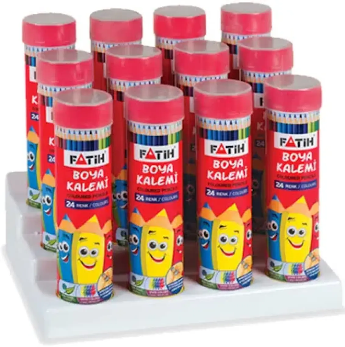FATİH 24 Parça Karışık Renkli Kuru Boya Kalemi Seti - Metal Tüp, Çocuk Desenli