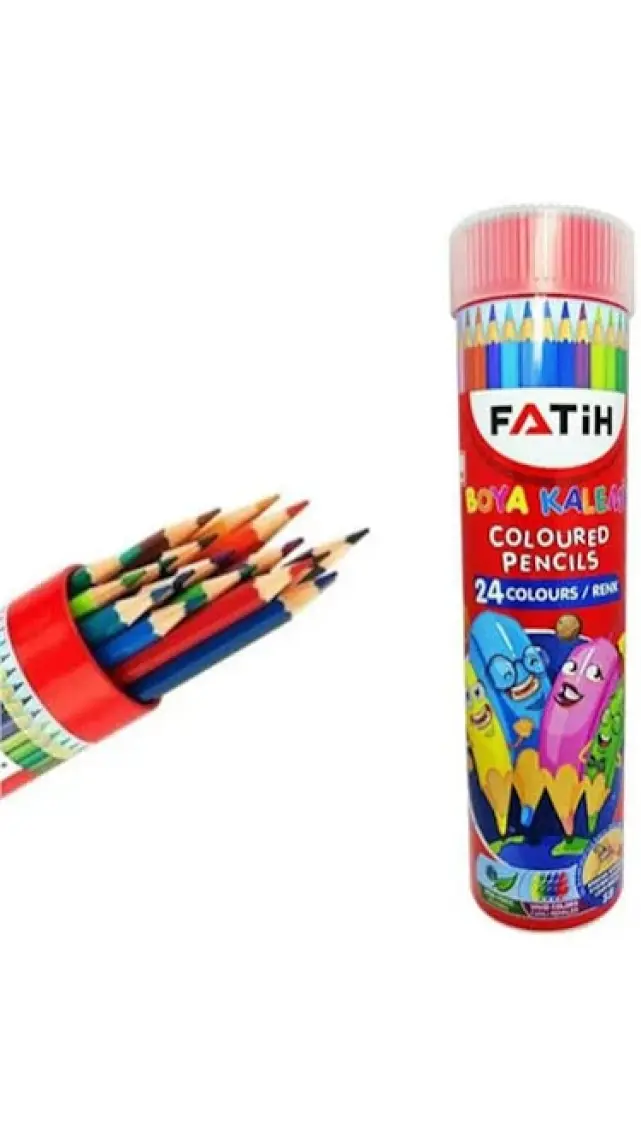 FATİH 24 Parça Karışık Renkli Kuru Boya Kalemi Seti - Metal Tüp, Çocuk Desenli