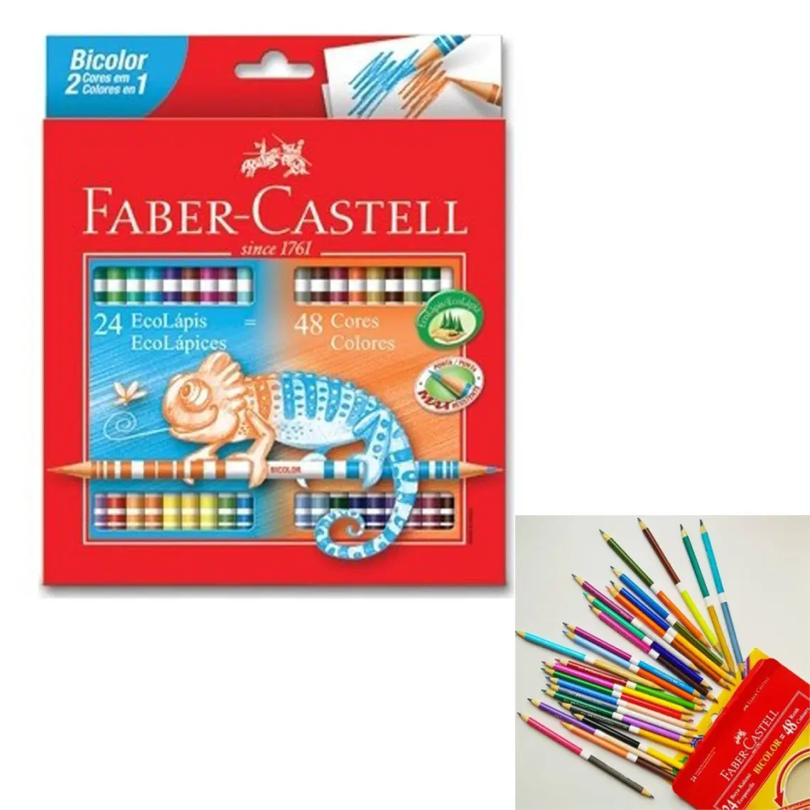 Faber-Castell Bicolor Çift Uçlu Boya Kalemi Seti 24 Adet – 48 Canlı Renk ile Yumuşak ve Keyifli Boyama