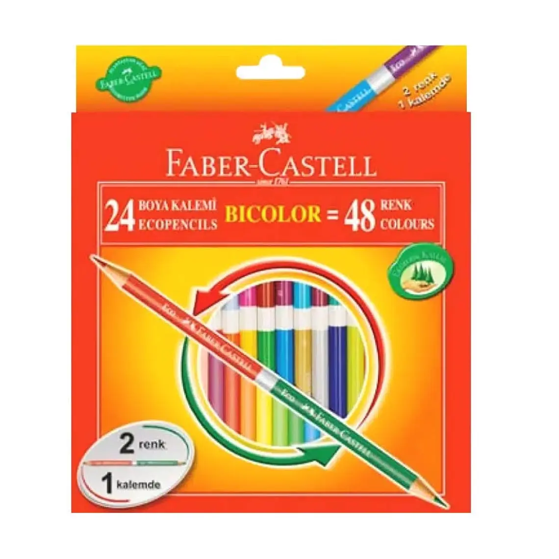 Faber-Castell Bicolor Çift Uçlu Boya Kalemi Seti 24 Adet – 48 Canlı Renk ile Yumuşak ve Keyifli Boyama