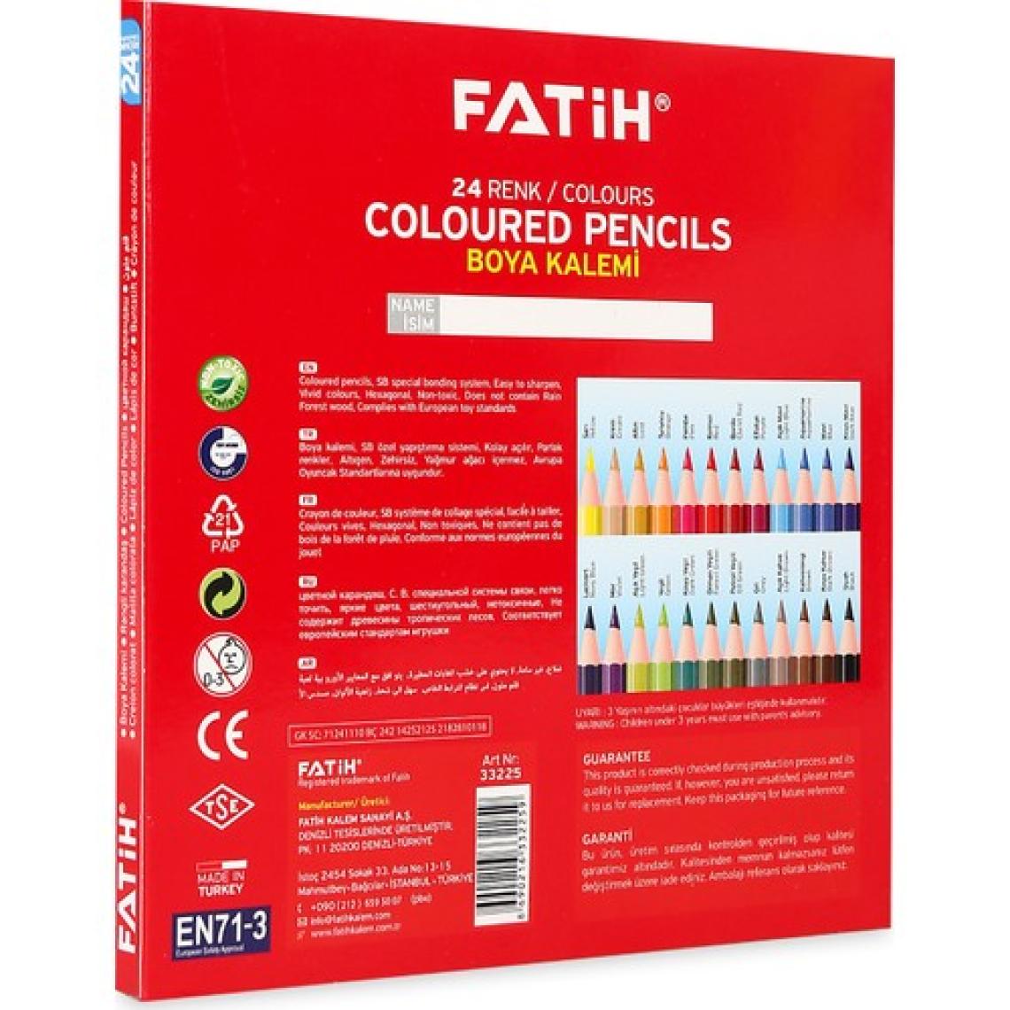 Fatih 24 Adet Kuru Boya Kalemi Seti - Karışık Renkler, Üçgen Gövde, Ergonomik Tutuş, Parlak ve Canlı Renkler