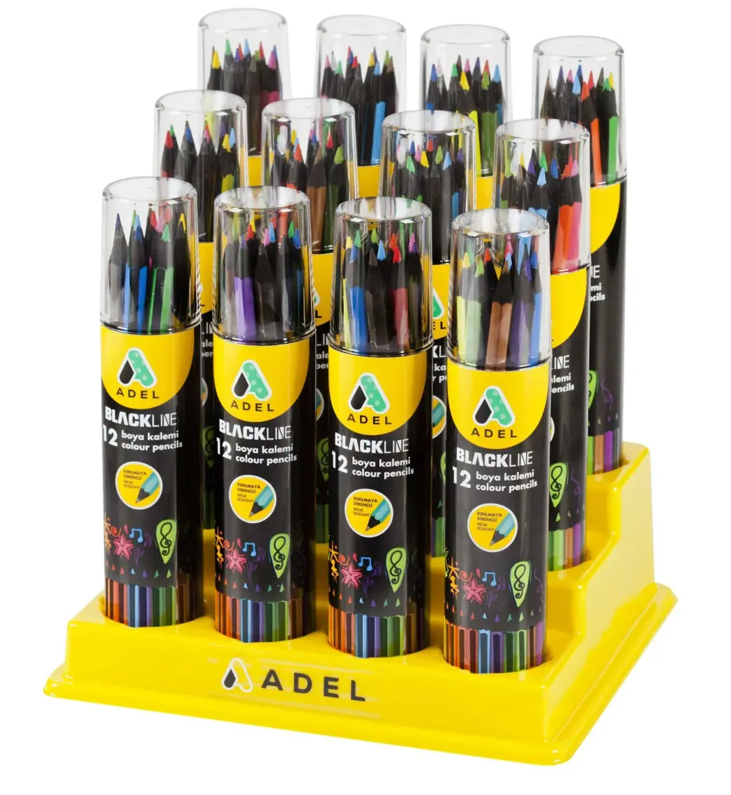Adel Blackline Metal Tüp Boya Kalemi 12 Renk Tam Boy Kuru Boya