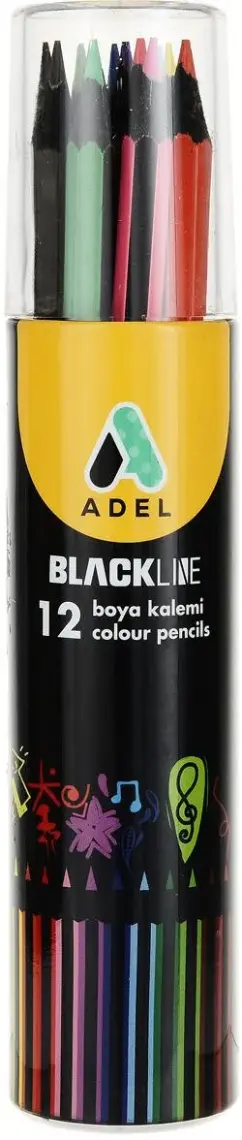 Adel Blackline Metal Tüp Boya Kalemi 12 Renk Tam Boy Kuru Boya
