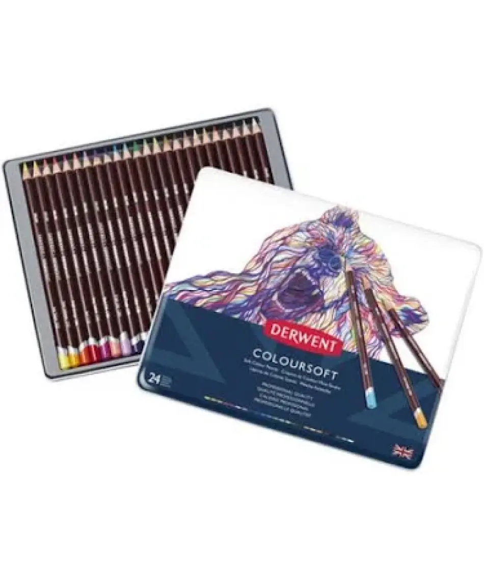 Derwent Coloursoft Pencil 24'lü Teneke Kutu (Yumuşak Kuru Boya Kalemi)