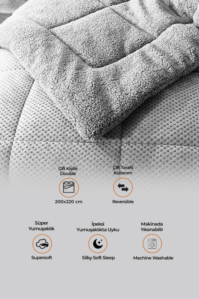 Evlen Home Collection Ultra Yumuşak Çift Taraflı Wellsoft Peluş Yorgan Çift Kişilik Yıkanabilir (Battaniye / Nevresim) 200 x 220 cm