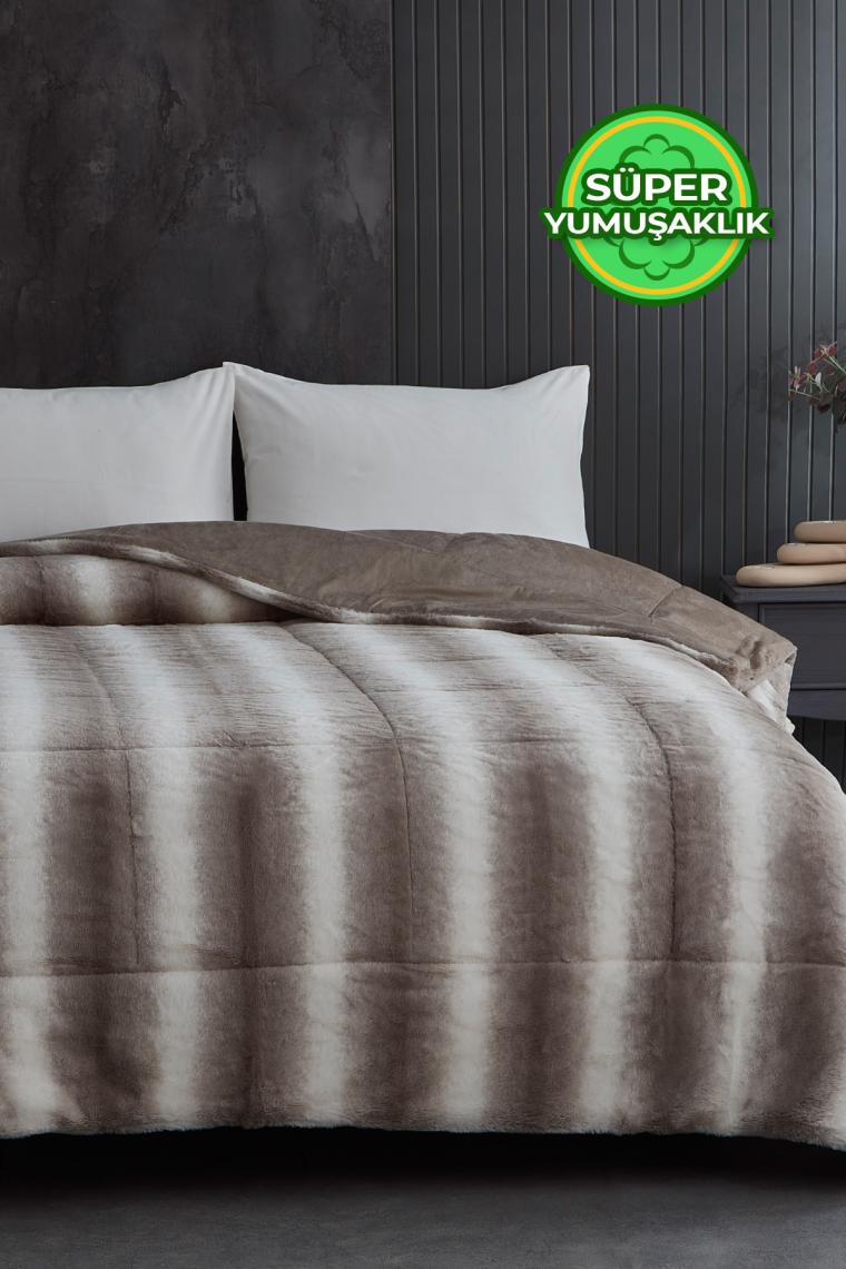 Evlen Home Collection Çift (Taraflı) Kişilik Kürk Yorgan Dolgulu Peluş Yumuşak Kışlık Yatak Örtüsü 1 Parça Set Mendy