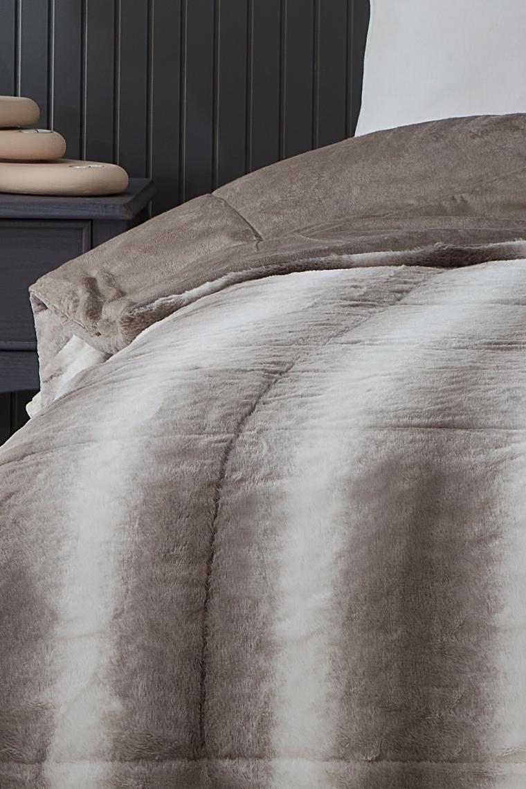 Evlen Home Collection Çift (Taraflı) Kişilik Kürk Yorgan Dolgulu Peluş Yumuşak Kışlık Yatak Örtüsü 1 Parça Set Mendy