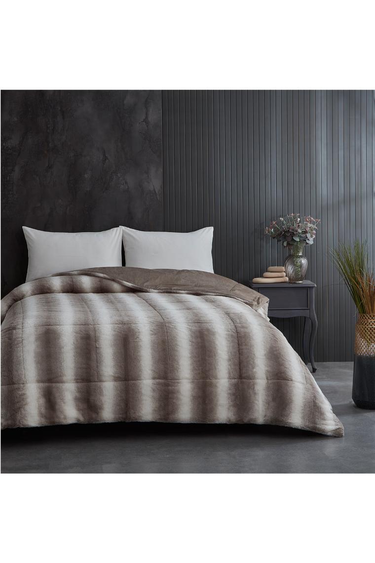 Evlen Home Collection Çift (Taraflı) Kişilik Kürk Yorgan Dolgulu Peluş Yumuşak Kışlık Yatak Örtüsü 1 Parça Set Mendy