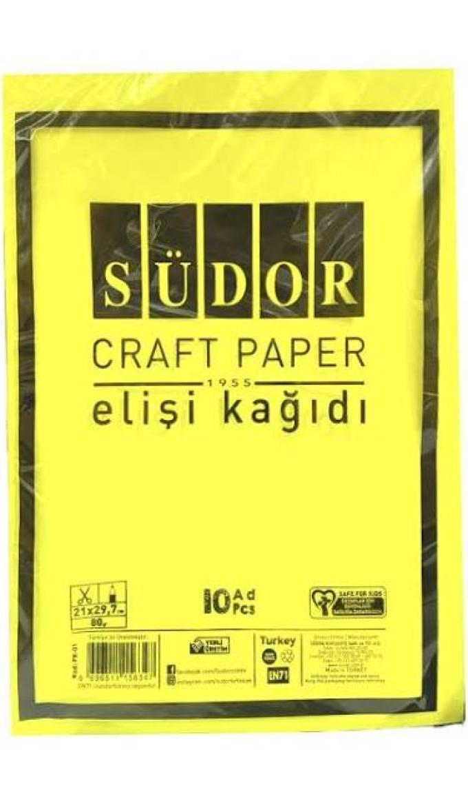 Südor Elişi Kağıdı - 10 Adet Karışık Renk, A4 Boyut, 80 Gram