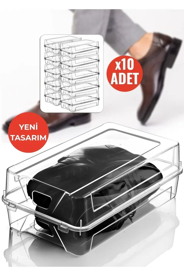 Nandy Home 10 Parça Katlanabilir Şeffaf Ayakkabı Kutusu - Dayanıklı Plastik, Kolay Temizlenebilir