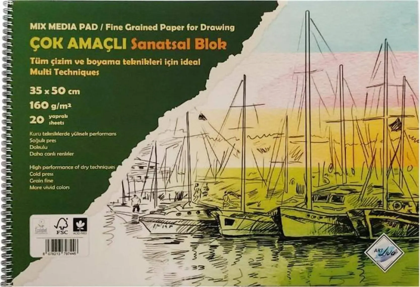Art Liva 35x50 cm 20 Sayfa 170 gr Multi Teknik Dokulu Sanatsal Resim Defteri Sd-104