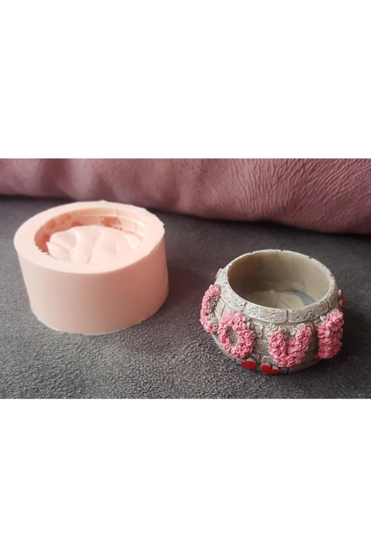 Kalp Love Gül Lale Çiçek Kabartmalı Mini Minyatür Kuyu Silikon Kalıp K-490, Taş Tozu Alçı Mum Kalıbı