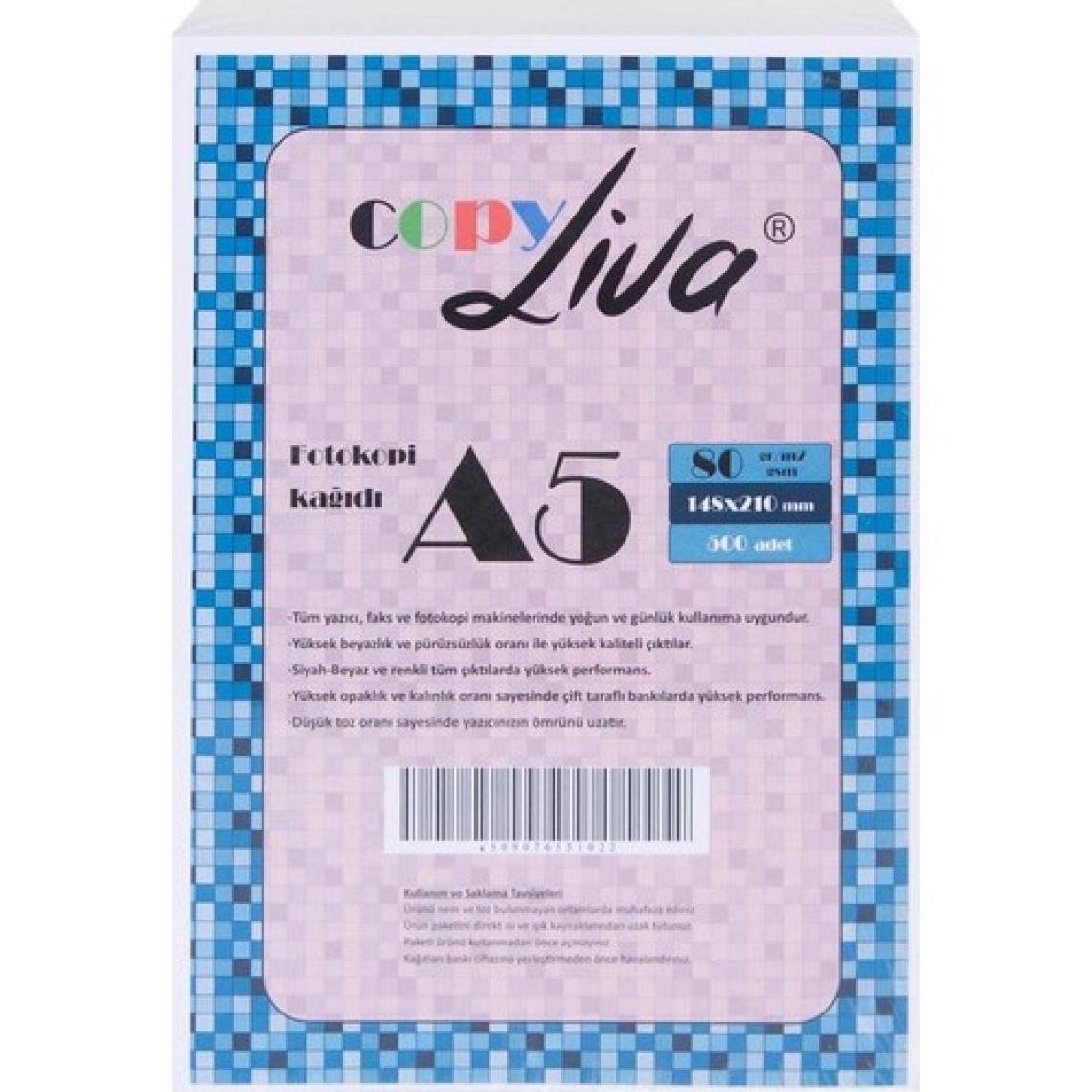 Liva Copy A5 Fotokopi Kağıdı 80Gr 2 Paket 1000 Syf A4'Ün Yarısıdır