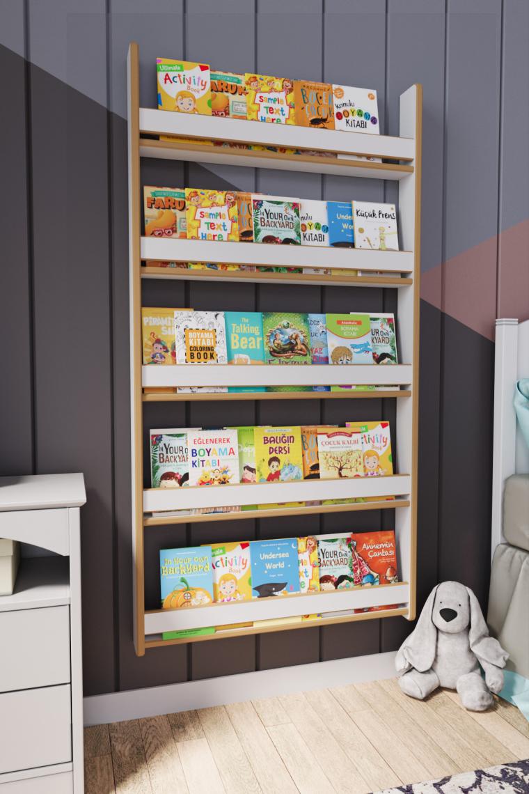 Zeo Wood Design Montessori 5 Raflı Mdf Çocuk Kitaplığı 154*80 cm
